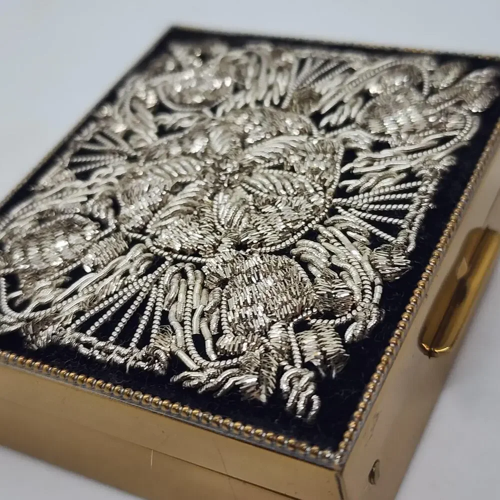 Vintage Treasures of India Zardozi Embroidery Compact Mirror Lipstick Case